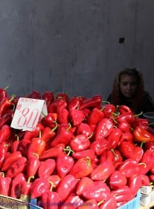 red capsicums, The Women's Market, Sofia