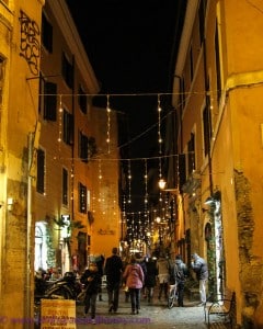 Christmas lights in the streets of Trastevere