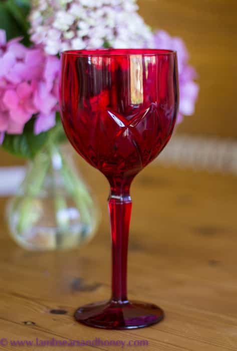In my kitchen - Waterford red crystal wine glasses.