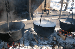More traditional methods of boiling maple sap in maple syrup production