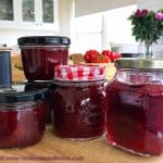 Strawberries in Strawberry and rhubarb jam